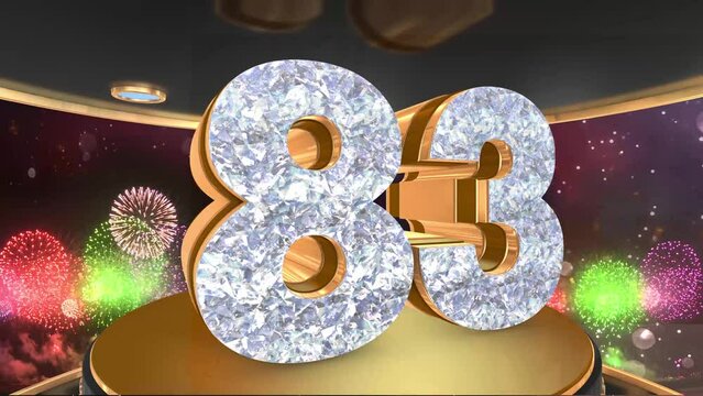 83rd birthday animation in gold and diamonds with fireworks background, 
Animated 83 years Birthday Wishes in 4K 