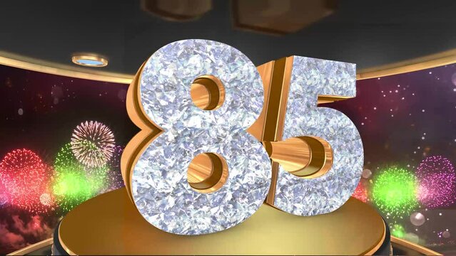 85th birthday animation in gold and diamonds with fireworks background, 
Animated 85 years Birthday Wishes in 4K 
