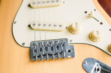 cool electric guitar on wooden background
