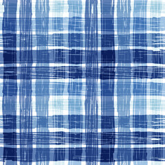 Gingham seamless pattern. blue watercolors checkered plaid, rustic tartan background, vector summer picnic textile, rustic farmhouse print