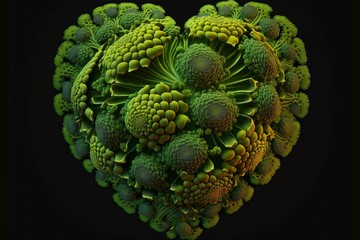 Organic Fibonacci Broccoli with sacred geometry mandala pattern in the shape of an Heart - Love - With Backdrop for Wallpaper, Poster, Print on Demand - Ai illustration 