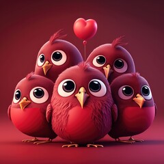 Fototapeta premium cute birds valentine day, character cute animal with generative ai