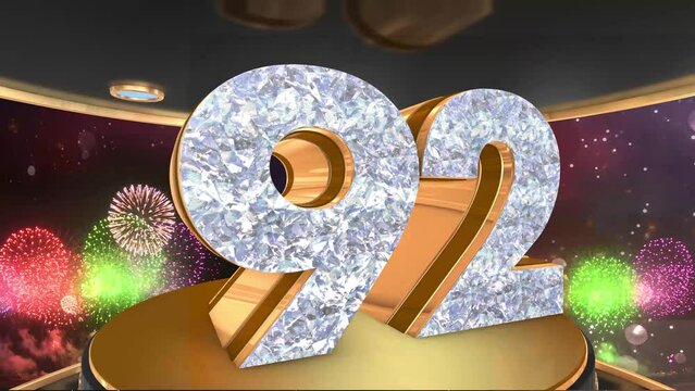 92nd birthday animation in gold and diamonds with fireworks background, 
Animated 92 years Birthday Wishes in 4K