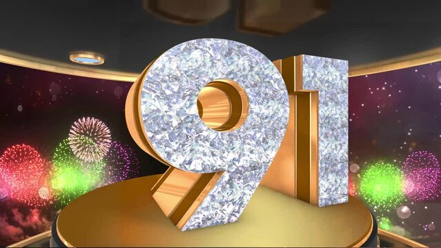 91st birthday animation in gold and diamonds with fireworks background, 
Animated 91 years Birthday Wishes in 4K 
