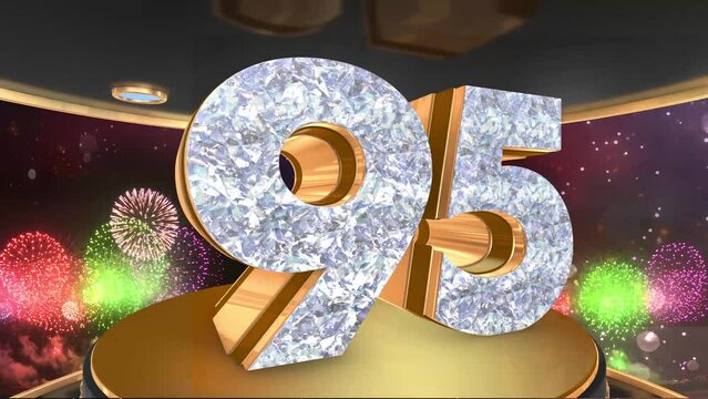 95th birthday animation in gold and diamonds with fireworks background, 
Animated 95 years Birthday Wishes in 4K 
