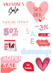 Valentine’s Sale symbols, Vector set.
