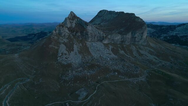 Mountains in the durmitor national park in Montenegro. Evening blue hour time