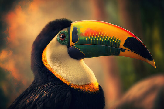 Brazilian Pantanal toco toucan, reuzentoekan, huge toucan shot. Generative AI