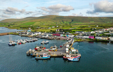 Portmagee fishing village on the Ring of Kerry Iveragh Peninsula. County Kerry, Ireland. Aerial...