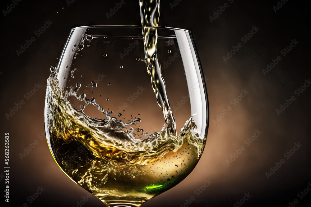 Poster a closeup of white wine being poured into glasses. Generative AI