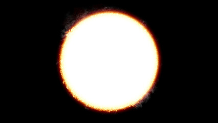 Illustration of a bright sun, including its flames and smoke. isolated in the dark sky in the Solar System Or universe.