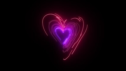 animated draw heart red blue neon lights lines black background holiday celebrate valentines day event logo