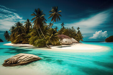 Fototapeta na wymiar small island in the caribbean, palm beach and blue sea