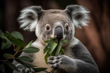 Obraz premium A koala enjoying his eucalyptus while eating it. Generative AI