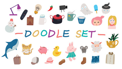 A set of hand drawn doodles.