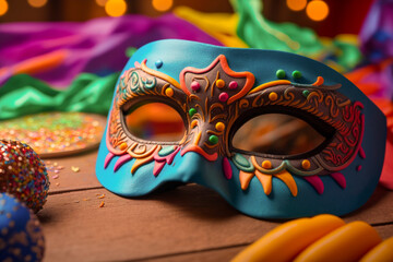 Colorful carnival mask. Masks are elements that predate the consolidation of carnival as a popular festival. Carnival a festival. Major events typically occur during February or early March.