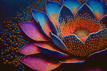 A stunning digital flower artwork, blending pointillism and alcohol ink with vivid colors for a captivating result.