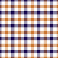 Blue and brown checkered plaid fabric pattern texture. Stripes crossed horizontal and vertical lines.Picnic checkered pattern