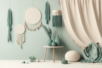 Stylish Boho Background with Simple Flat Minimalistic Muted Tone and Empty Copy Space - Perfect for Elegant and Refined Designs