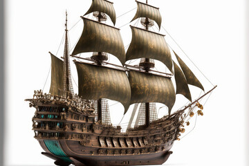 pirate ship model, isolated on a white background. Generative AI