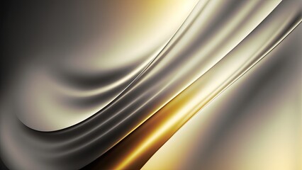 Abstract background of draped silk satin fabric in silver with touches of gold. Surface texture and glimmering light. Generative AI.