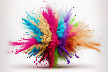 Isolated colored powder explosion on a white background. Generative AI