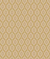 Fotobehang Gold lotus ethnic pattern. Simple geometric oriental floral all over motif. Japan wave seamless print block for interior textile, cloth fabric, garment, wallpaper, phone case. © david wilson1