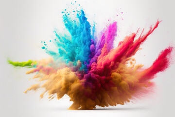 Colorful powder being launched, isolated against a white background. Generative AI