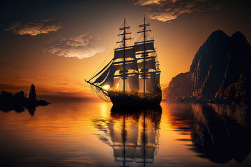 Obraz premium Sailboat against a stunning setting. Generative AI