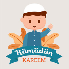cute muslim male character design with text