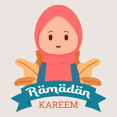 cute muslim female character design with text
