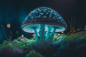 Fototapeta na wymiar Mushroom at night in forest