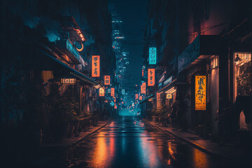 Tokyo night street buildings neon lights