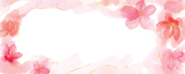 Floral pink abstract watercolor background with gold 