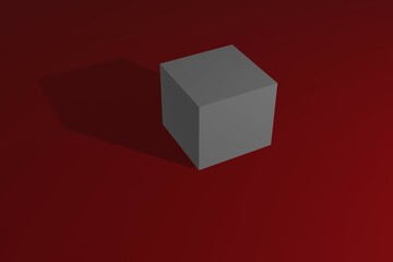 The three-dimensional cube that lies on the red floor. 3d rendering. 3d illustration