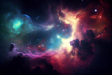 Naklejka na ściany i meble Abstract outer space endless nebula galaxy background. Generative ai.