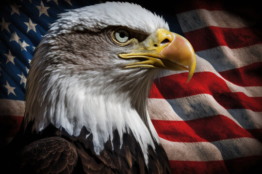 American flag with a North American Bald Eagle. Generative AI