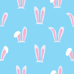 Fototapeta na wymiar Many bunny ears on light blue background. Pattern for design