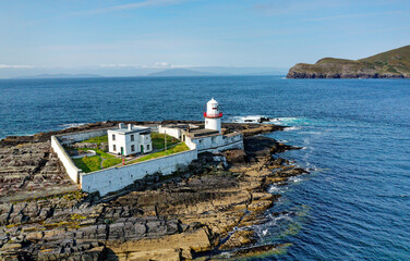 Cromwell Point Lighthouse, Valentia Island, Ireland, set inside 1650s Cromwell period Fort Fleetwood commanding the north entrance to Valentia Harbour