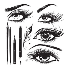 Eye liner vector. Beautiful Woman eyes makeup vector. Set of different vector eyeliner shapes. - obrazy, fototapety, plakaty