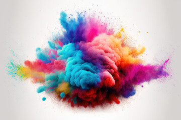 Obraz na płótnie Canvas background with abstract powder splatters eruption of colored powder against a white background. cloud with color. Bright dust explodes. Color Holi. Generative AI