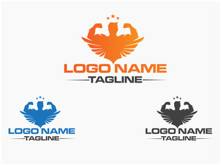 Fitness logo design. Gym logo. Power. physical exercise. Fitness center. Sports. Star. Bodybuilder. Icon