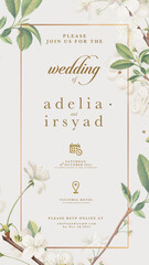 Digital Wedding Invitation with White Cherry Blossom