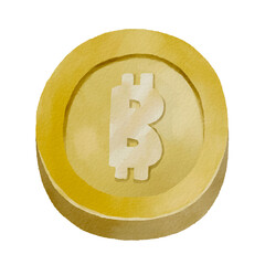 watercolor bitcoin currency golden coin