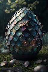 A mystical crystal dragon egg with spectral colours created with generative AI