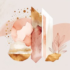 Abstract Texture Arrangements. Pre-made composition design. Terracotta, blush, pink, ivory, beige, watercolor Illustration & gold elements, backgrounds AI assisted finalized in Photoshop by me