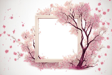 Use of a cherry blossom frame as a backdrop. Generative AI