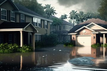 Fototapeta na wymiar Orlando, September 29, 2022 Flooding a neighborhood that was hit by Hurricane Ian. Generative AI