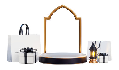 Fototapeta premium Ramadan kareem 3d podium with gifts cutout
