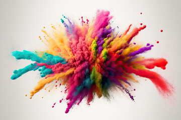 Colorful powder explosion with a white background, isolated. Color explosion with an abstract power notion. Generative AI